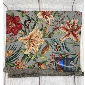 Hines of Oxford Tapestry Table Runner 53x17 Tropical Flowers Fringe Botanical